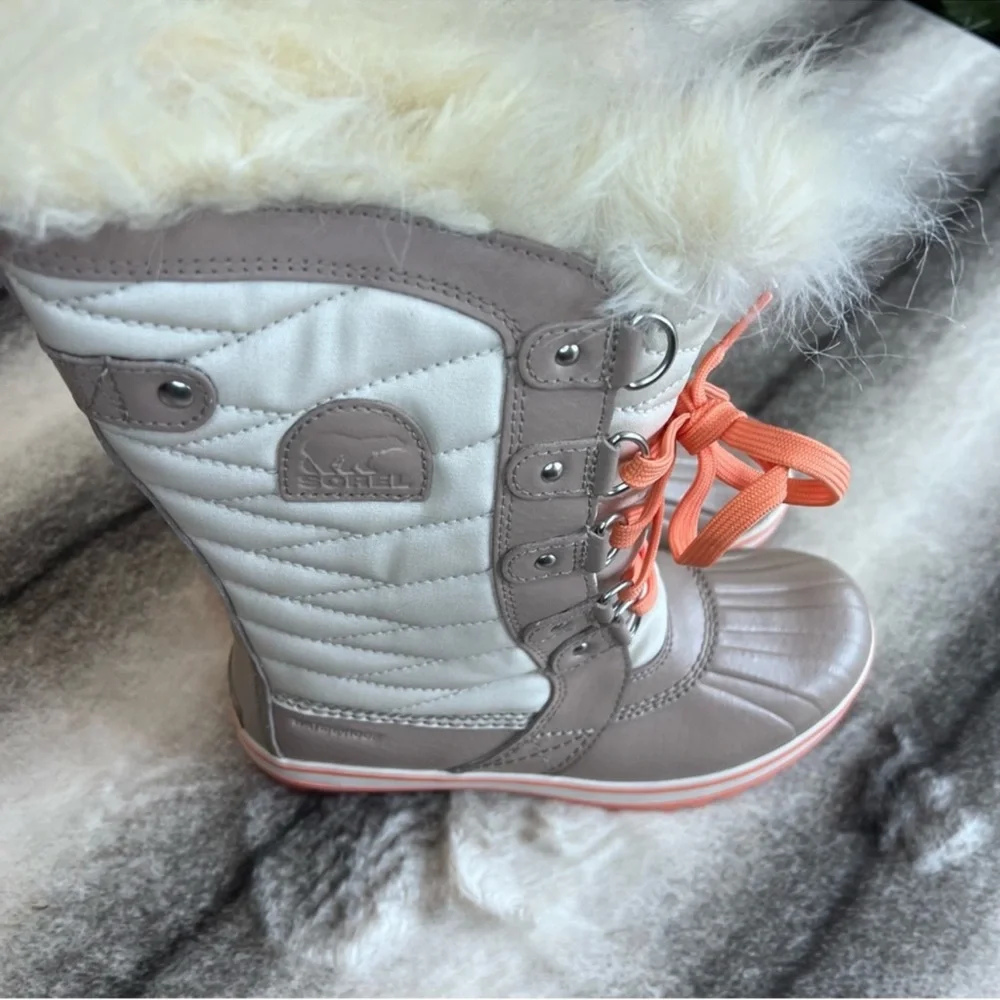 Sorel Tofino II Fawn Omega Taupe Lace Up Kids Tall Fur Lined Boots